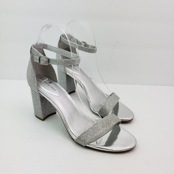 Bandolino ARMORY 2 Womens Size 7.5 Silver Sparkle Ankle Strap 3" Heel Sandals - Picture 1 of 12